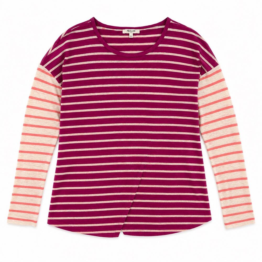 Madewell Linen Magenta and pink striped long sleeve top. Women S New